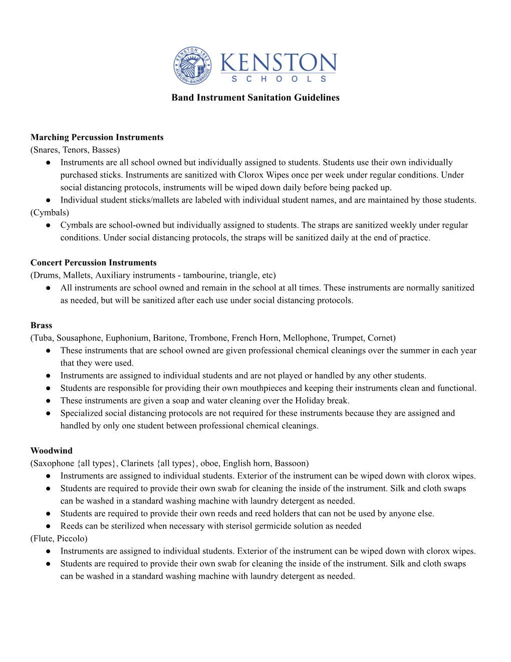 Band Instrument Sanitation Guidelines