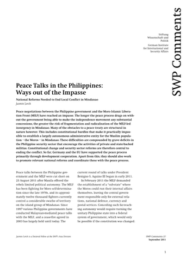 Peace Talks in the Philippines: Ways out of the Impasse. National