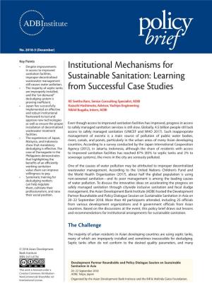Institutional Mechanisms for Sustainable Sanitation: Learning from Successful Case Studies 3 Wastewater Management System Arising out of Such Ordinance