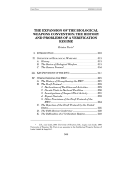 The Expansion of the Biological Weapons Convention: the History and Problems of a Verification Regime