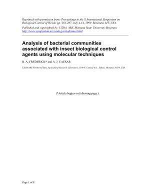 Analysis of Bacterial Communities Associated with Insect Biological Control Agents Using Molecular Techniques