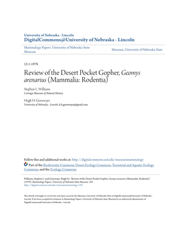 Review of the Desert Pocket Gopher, Geomys Arenarius (Mammalia: Rodentia) Stephen L