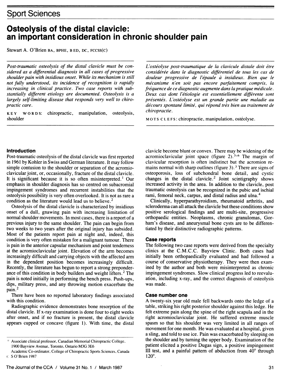 Sport Sciences Osteolysis Ofthe Distal Clavicle