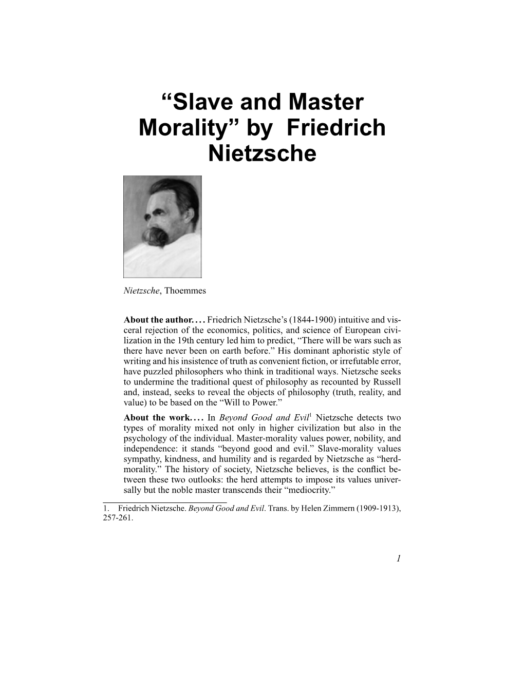 “Slave and Master Morality” by Friedrich Nietzsche