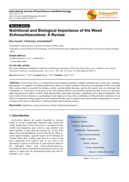 Nutritional and Biological Importance of the Weed Echinochloacolona: A