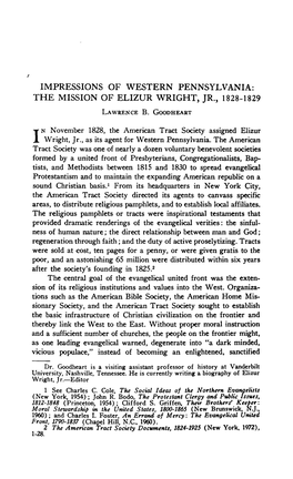 IMPRESSIONS of WESTERN PENNSYLVANIA: the MISSION of ELIZUR WRIGHT, JR., 1828-1829 Lawrence B