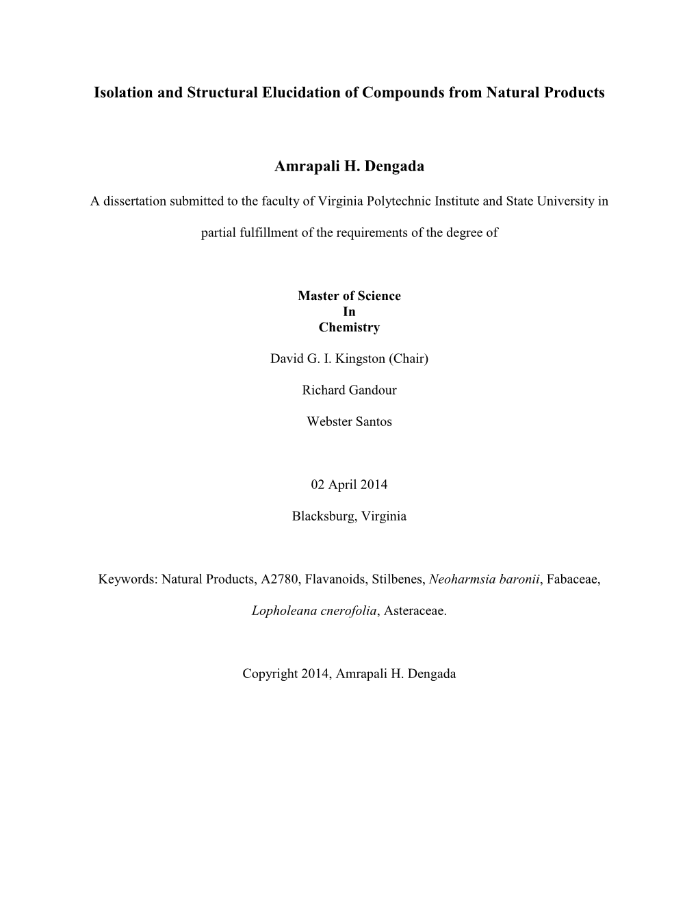 Isolation and Structural Elucidation of Compounds from Natural Products