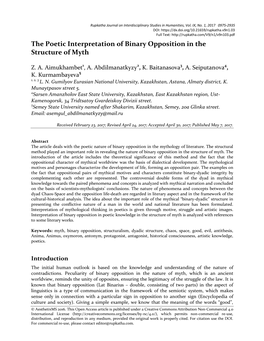 The Poetic Interpretation of Binary Opposition in the Structure of Myth