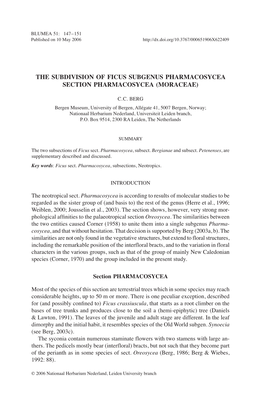 THE SUBDIVISION of FICUS Subgenus PHARMACOSYCEA Section PHARMACOSYCEA (MORACEAE)