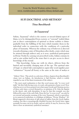 "Sufi Doctrine and Method" by Titus Burckhardt
