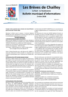 Les Brèves De Chailley Le Ruet - Le Vaudevanne Bulletin Municipal ’D Informations 2 Mars 2018