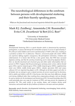 The Neurobiological Differences in the Cerebrum Between Persons with Developmental Stuttering and Their Fluently Speaking Peers