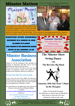 Minster Business Association Thanks to All the Businesses That Attended the Meeting on Thursday 9Th May and to All the Businesses That Have Joined up Since