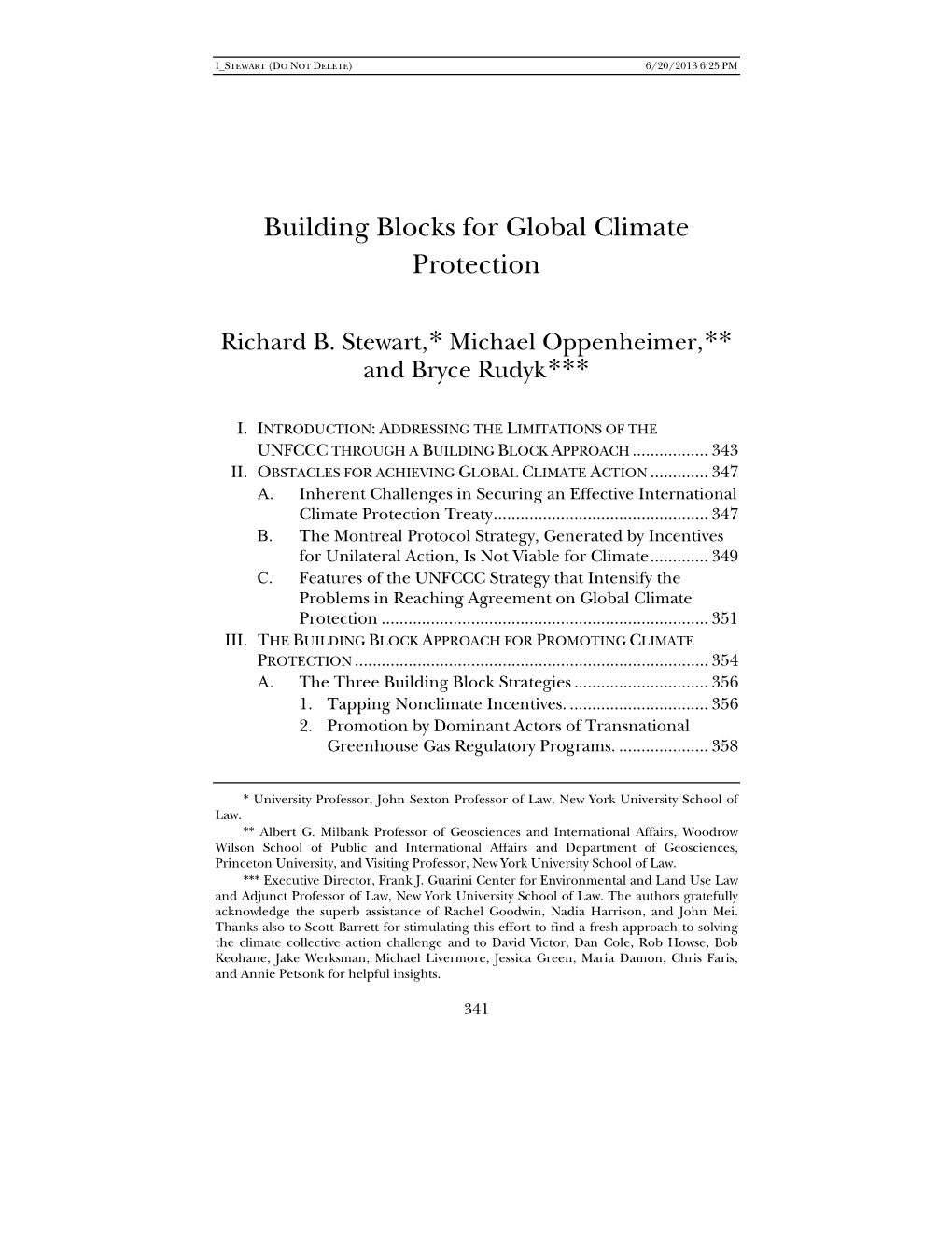 Building Blocks for Global Climate Protection