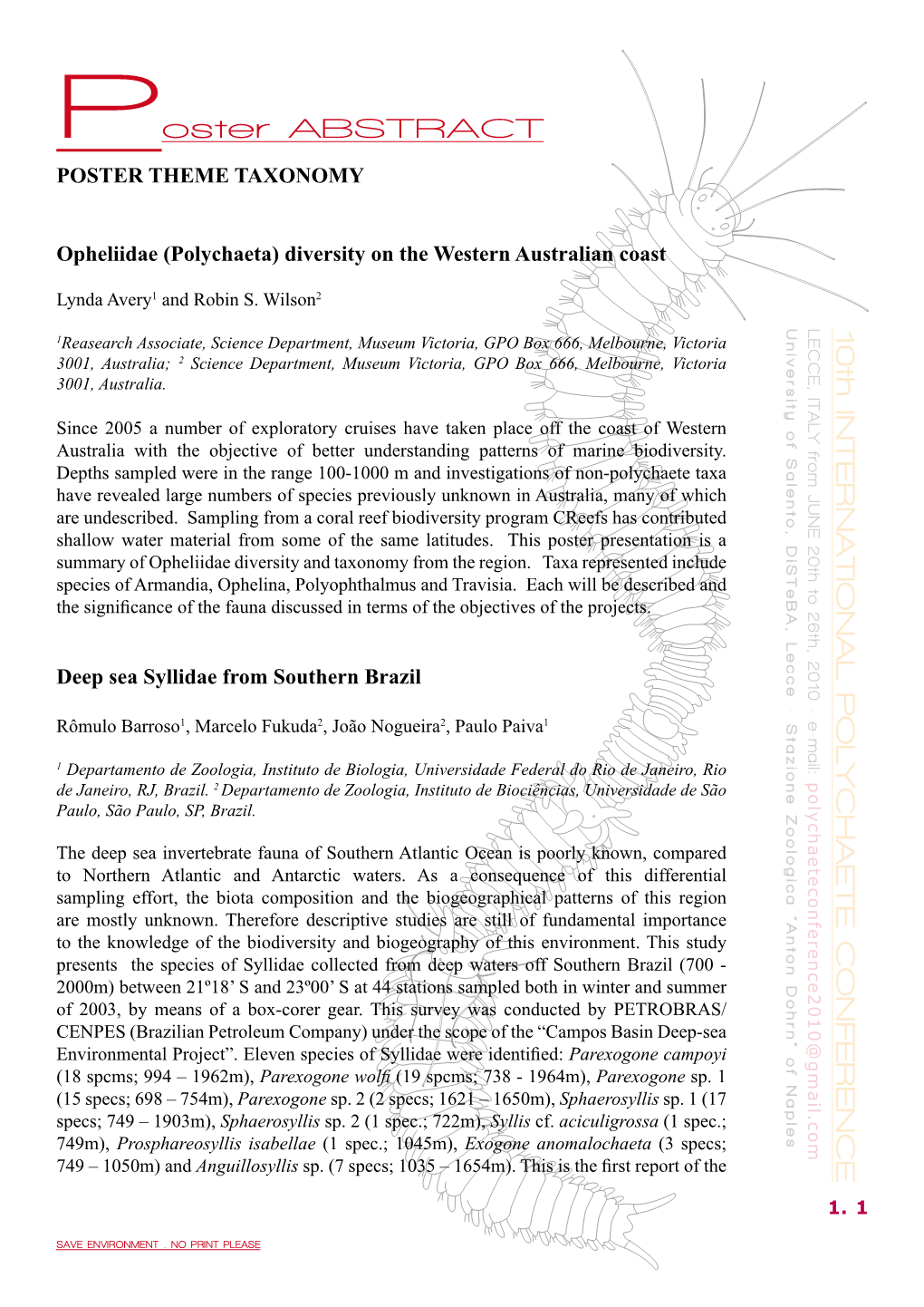 Poster ABSTRACT 10Th INTERNATIONAL POLYCHAETE