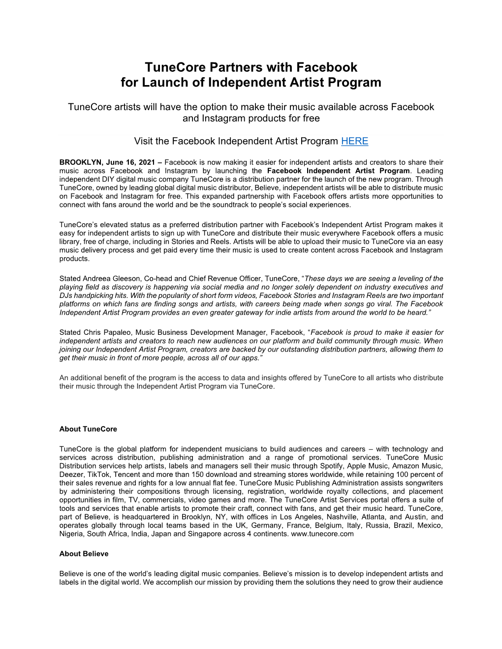 Tunecore Partners with Facebook for Launch of Independent Artist Program