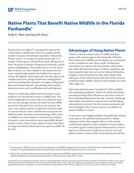 Native Plants That Benefit Native Wildlife in the Florida Panhandle1 Holly K