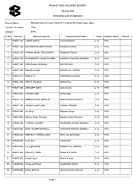 Temporary List of Applicant DIV-III-JPR RAJASTHAN HOUSING
