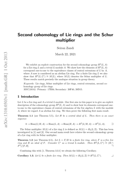 Second Cohomology of Lie Rings and the Schur Multiplier