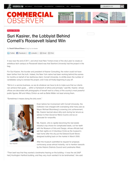 Suri Kasirer, the Lobbyist Behind Cornell's Roosevelt Island Win