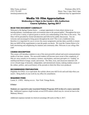 Film Appreciation Wednesdays 6-10Pm in the Carole L