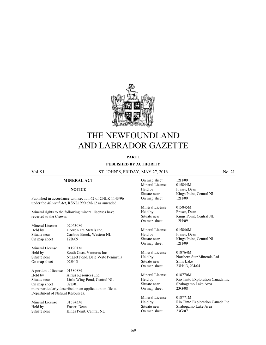 The Newfoundland and Labrador Gazette