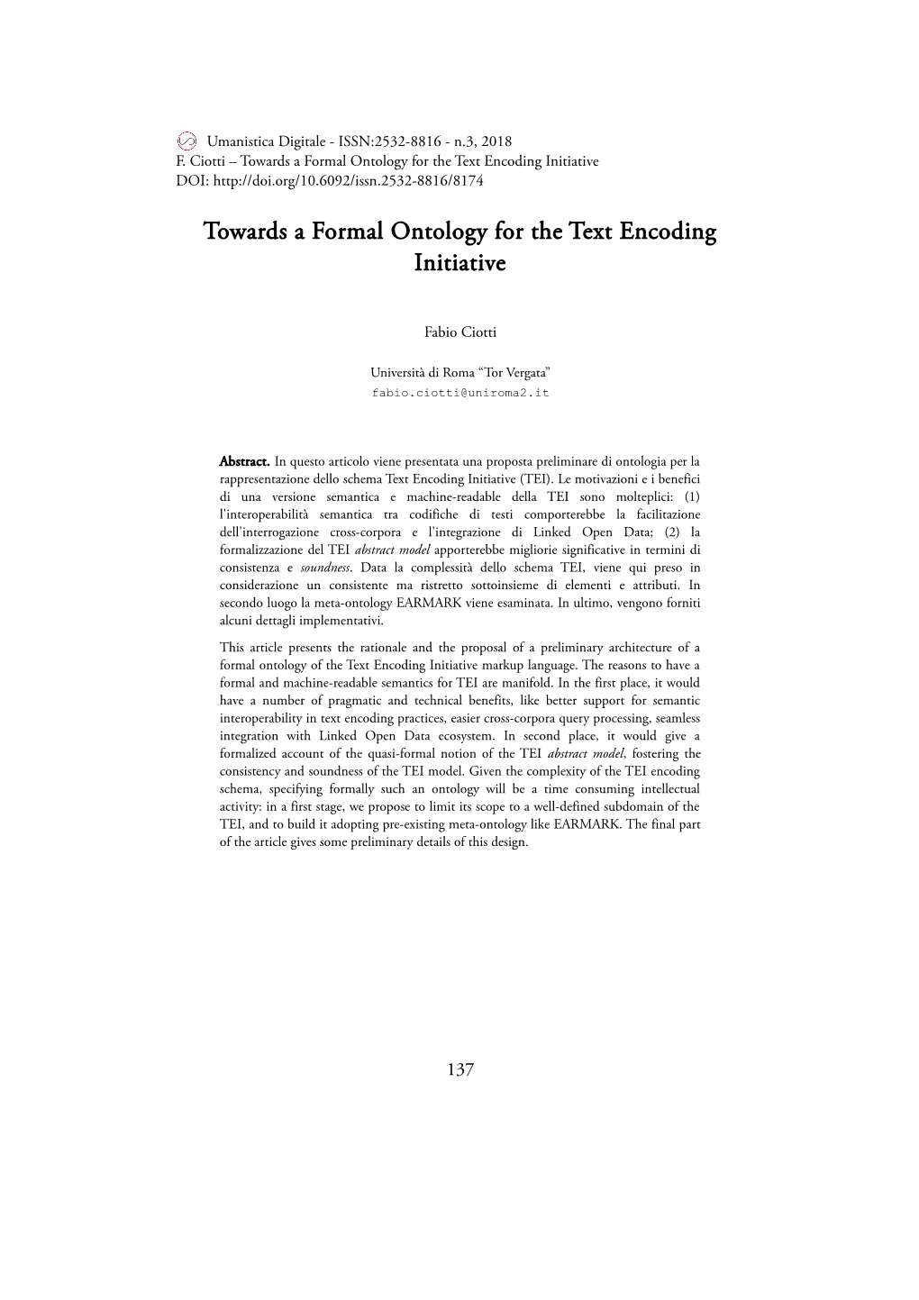 Towards a Formal Ontology for the Text Encoding Initiative DOI