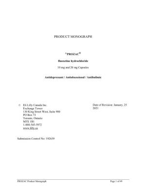 PROZAC Product Monograph Page 1 of 49 Table of Contents