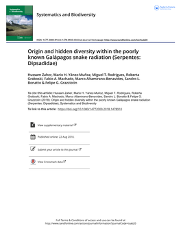 Origin and Hidden Diversity Within the Poorly Known Galápagos Snake Radiation (Serpentes: Dipsadidae)