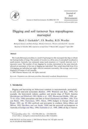 Digging and Soil Turnover by a Mycophagous Marsupial