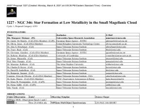 NGC 346: Star Formation at Low Metallicity in the Small Magellanic Cloud Cycle: 1, Proposal Category: GTO