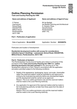 Outline Planning Permission Town and Country Planning Act 1990