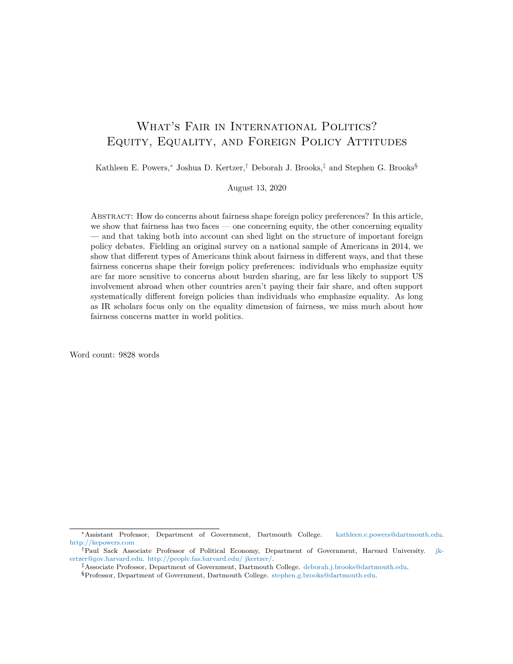 Equity, Equality, and Foreign Policy Attitudes