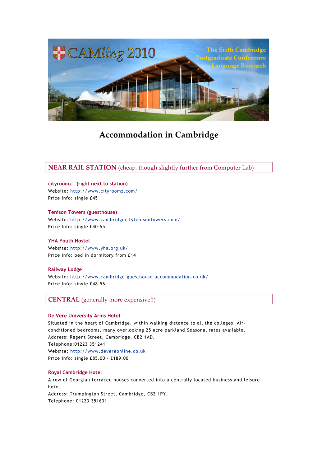 Accommodation in Cambridge