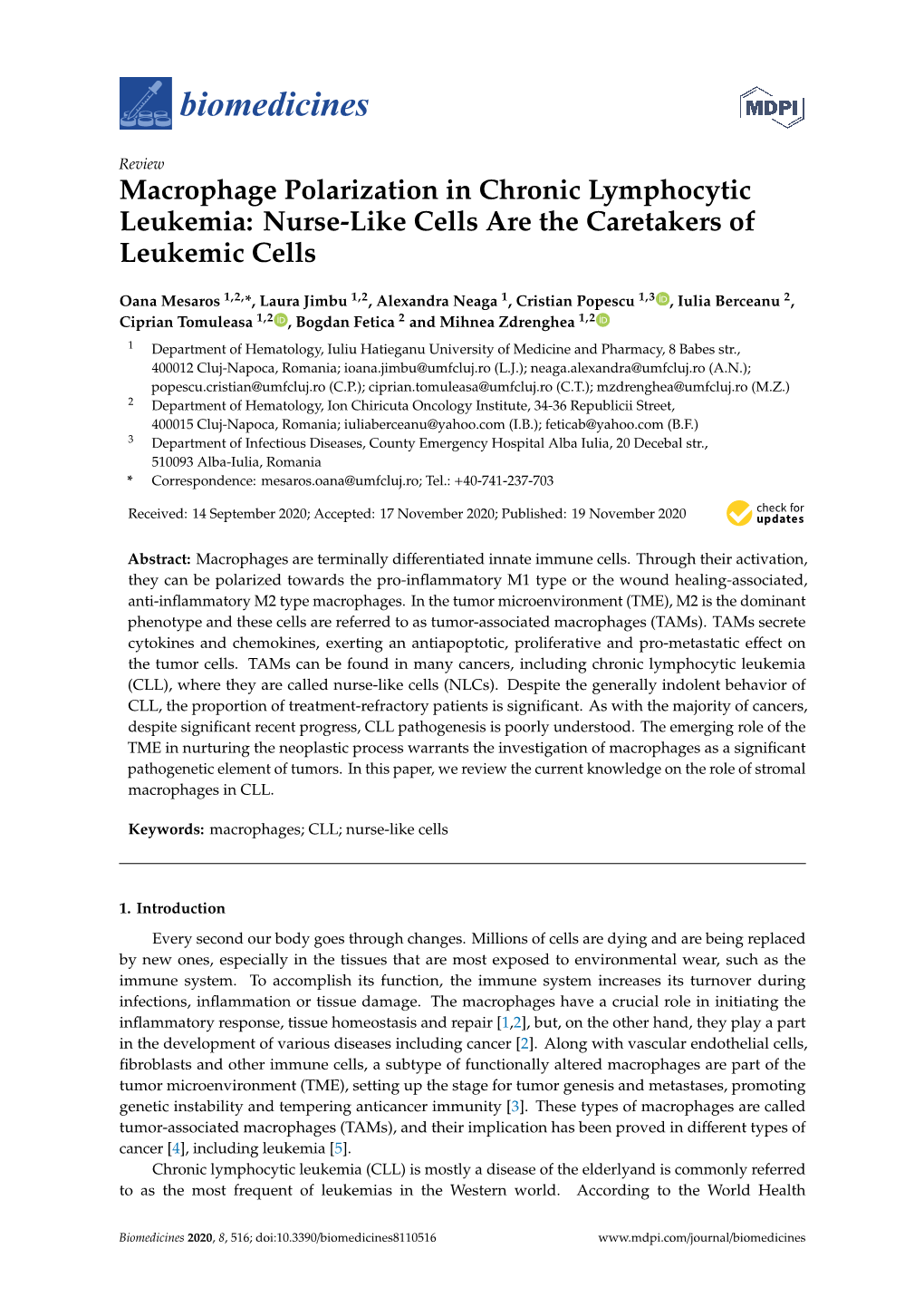 Macrophage Polarization in Chronic Lymphocytic Leukemia: Nurse-Like Cells Are the Caretakers of Leukemic Cells