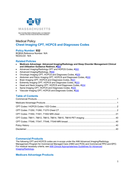 932 Chest Imaging CPT, HCPCS and Diagnoses Codes