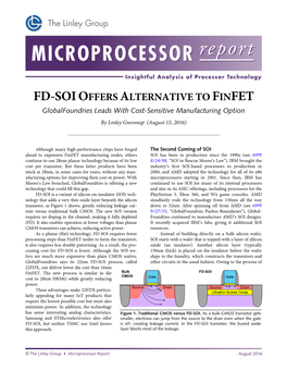 FD-SOI OFFERS ALTERNATIVE to FINFET Globalfoundries Leads with Cost-Sensitive Manufacturing Option