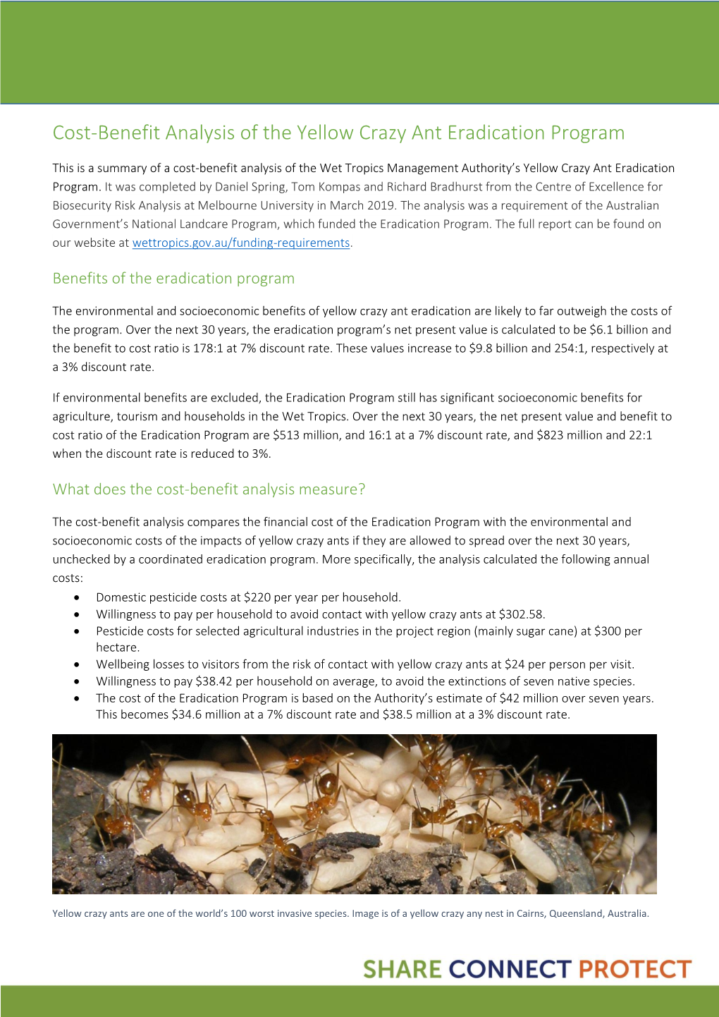 Technical Summary of the Cost-Benefit Analysis of the Yellow Crazy Ant Eradication Program