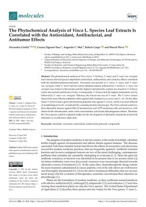 The Phytochemical Analysis of Vinca L. Species Leaf Extracts Is Correlated with the Antioxidant, Antibacterial, and Antitumor Effects
