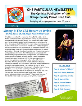 ONE PARTICULAR NEWSLETTER the Ophicial Publication of the Orange County Parrot Head Club Partying with a Purpose for Over 20 Years!