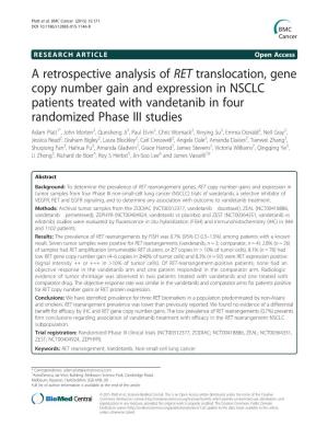 A Retrospective Analysis of RET Translocation, Gene Copy Number