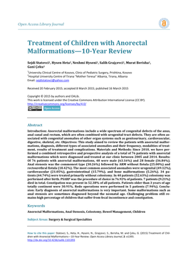 Treatment of Children with Anorectal Malformations—10-Year Review