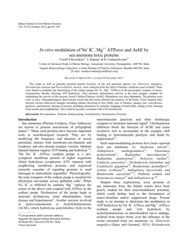 In-Vitro Modulation of Na K , Mg Atpases and Ache by Sea