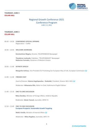 Regional Growth Conference 2021 Conference Program JUNE 3-5, 2021