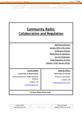 Community Radio: Collaboration and Regulation