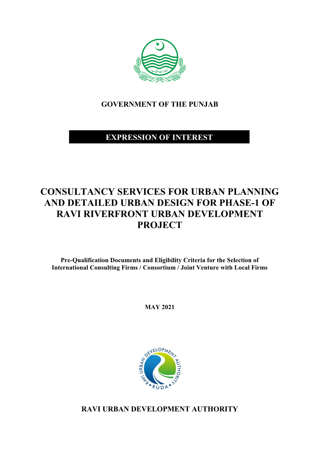 Consultancy Services for Urban Planning and Detailed Urban Design for Phase-1 of Ravi Riverfront Urban Development Project