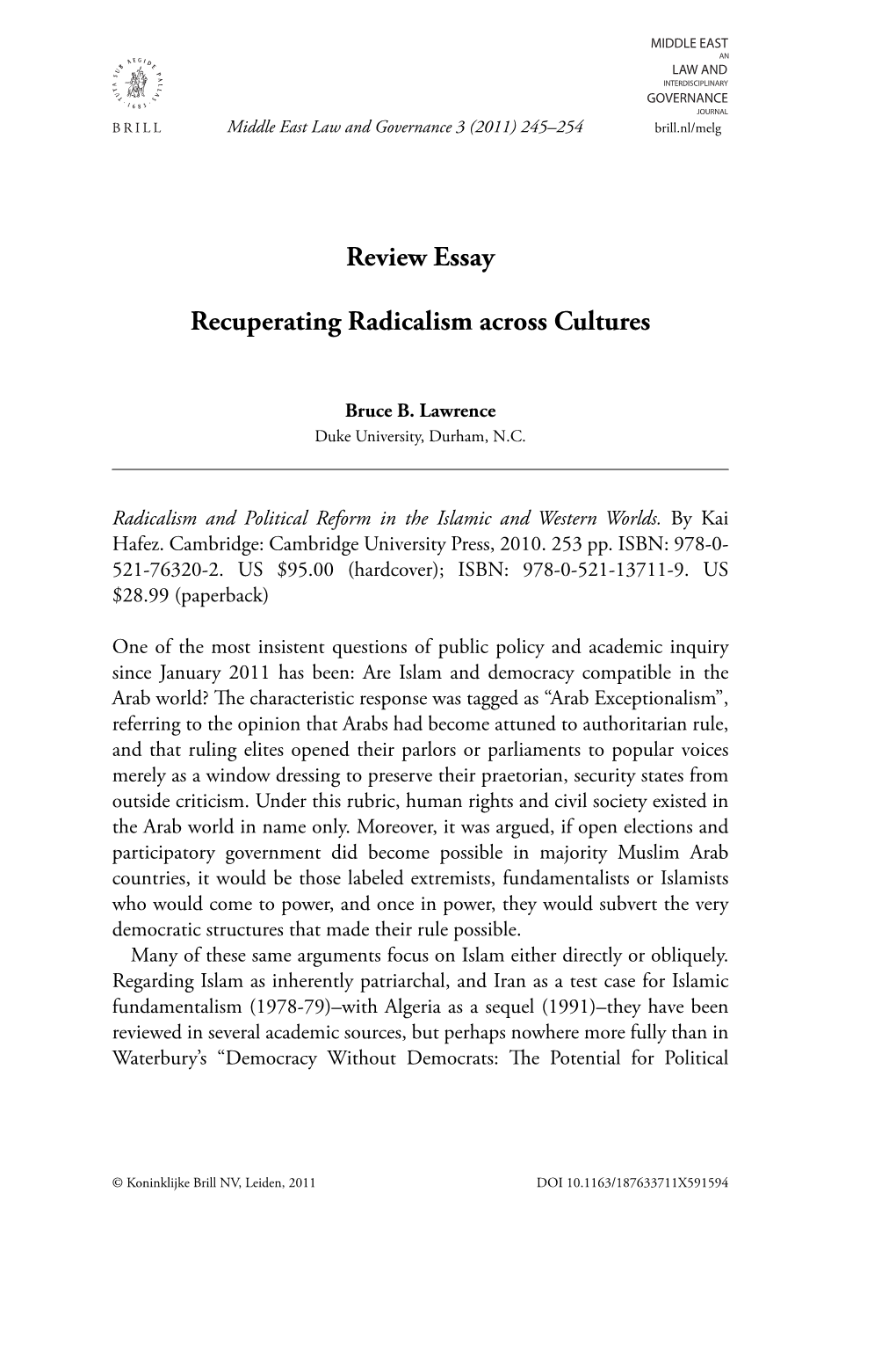 Review Essay Recuperating Radicalism Across Cultures