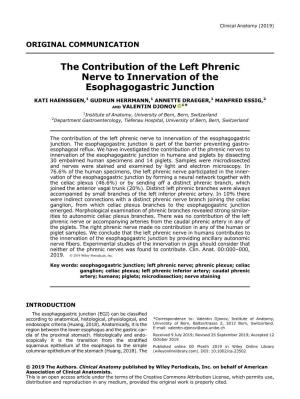 The Contribution of the Left Phrenic Nerve to the Innervation Of