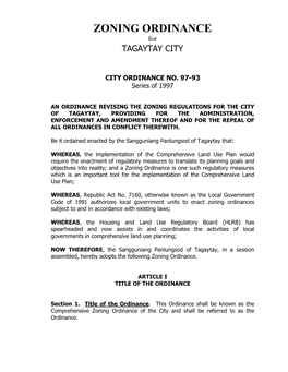 ZONING ORDINANCE for TAGAYTAY CITY