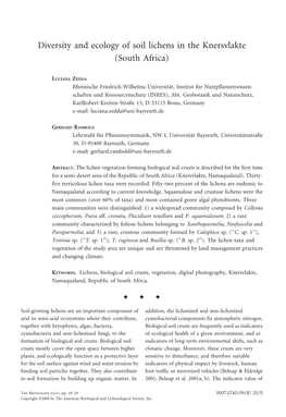 Diversity and Ecology of Soil Lichens in the Knersvlakte (South Africa)